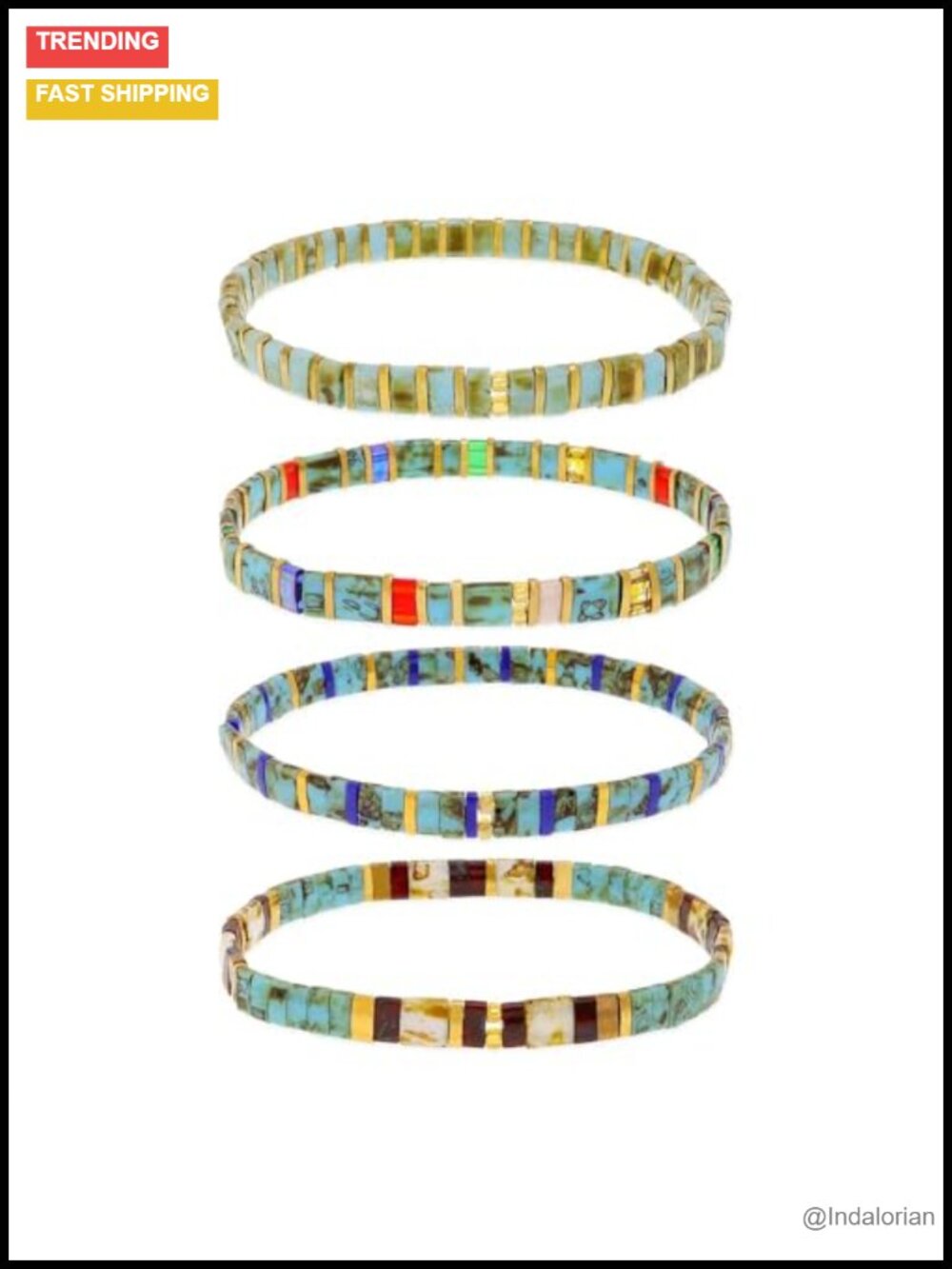 Tila Beaded Stretch Bracelets Set for Women, 4Pcs Handmade Glass Beads